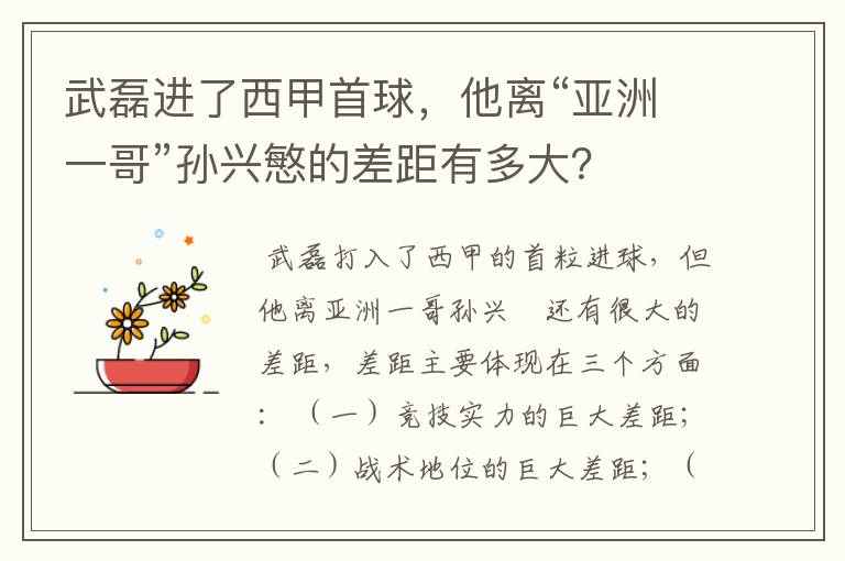 武磊进了西甲首球，他离“亚洲一哥”孙兴慜的差距有多大？