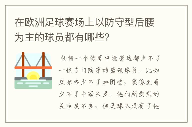 在欧洲足球赛场上以防守型后腰为主的球员都有哪些？