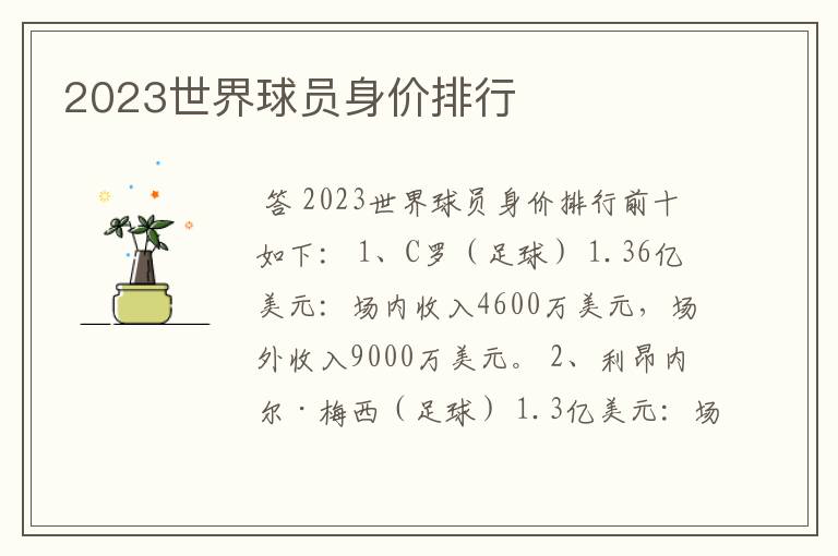 2023世界球员身价排行