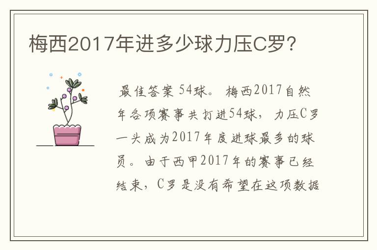 梅西2017年进多少球力压C罗？