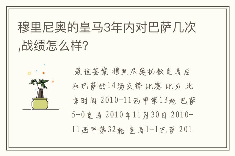 穆里尼奥的皇马3年内对巴萨几次,战绩怎么样？