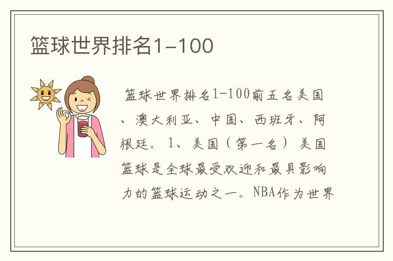 篮球世界排名1-100