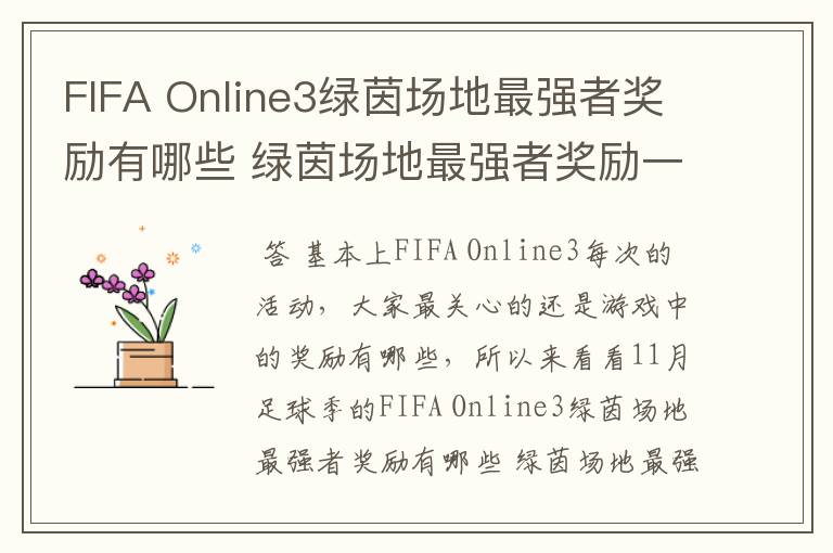 FIFA Online3绿茵场地最强者奖励有哪些 绿茵场地最强者奖励一览