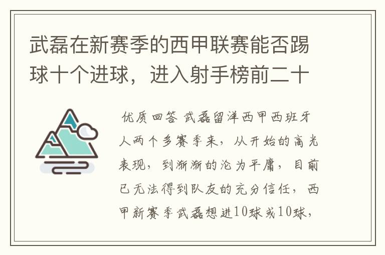 武磊在新赛季的西甲联赛能否踢球十个进球，进入射手榜前二十？