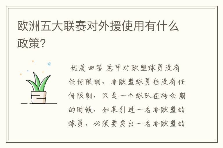 欧洲五大联赛对外援使用有什么政策？