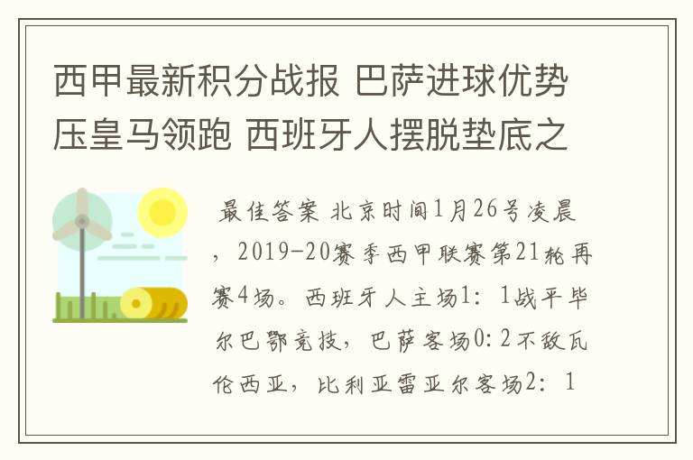 西甲最新积分战报 巴萨进球优势压皇马领跑 西班牙人摆脱垫底之位