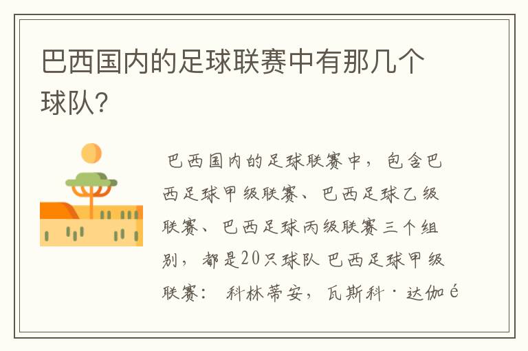 巴西国内的足球联赛中有那几个球队？