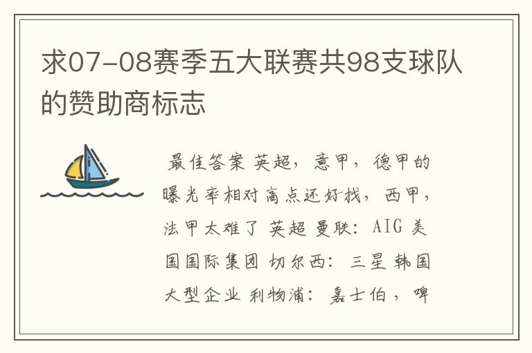 求07-08赛季五大联赛共98支球队的赞助商标志