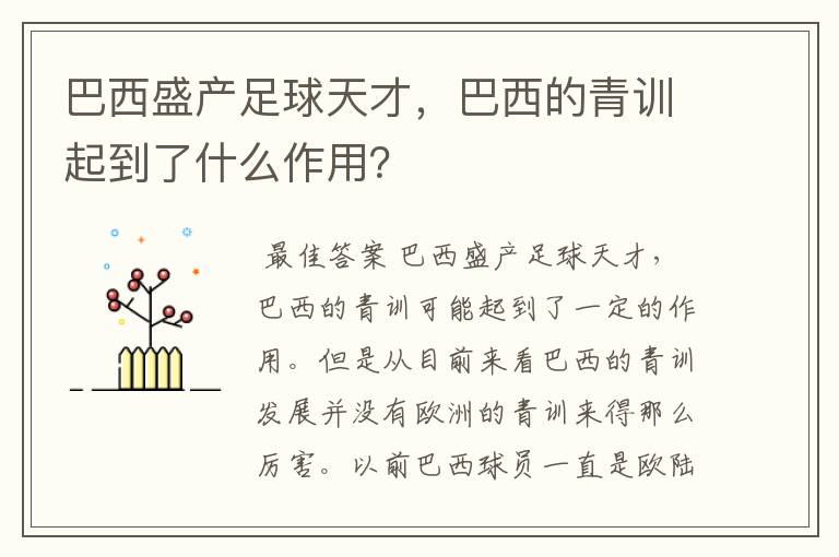 巴西盛产足球天才，巴西的青训起到了什么作用？