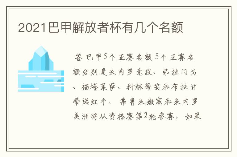 2021巴甲解放者杯有几个名额