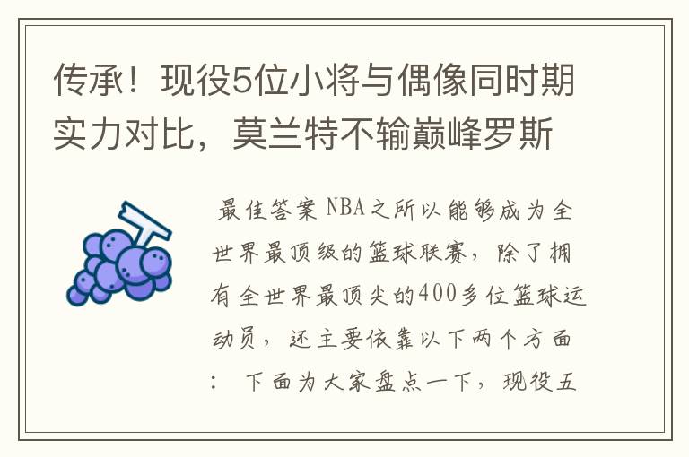 传承！现役5位小将与偶像同时期实力对比，莫兰特不输巅峰罗斯