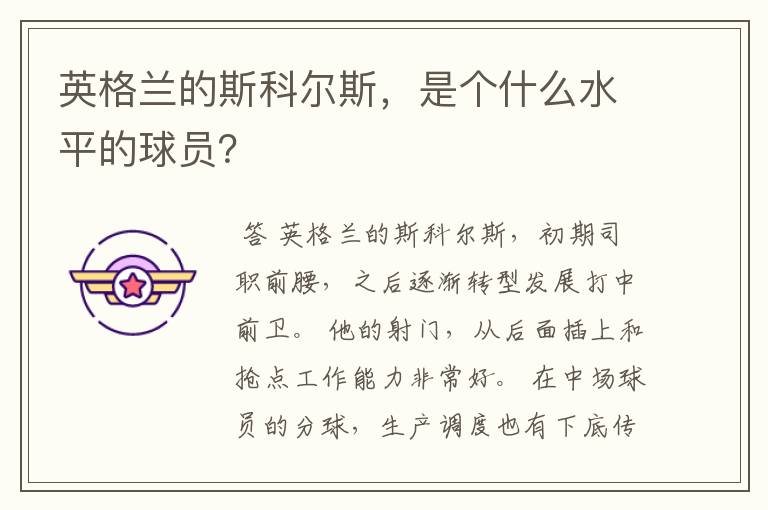 英格兰的斯科尔斯，是个什么水平的球员？