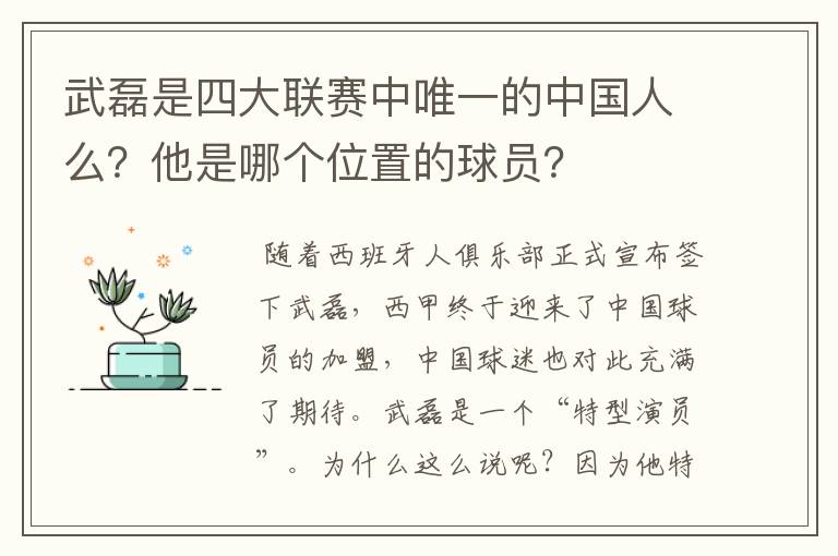 武磊是四大联赛中唯一的中国人么？他是哪个位置的球员？