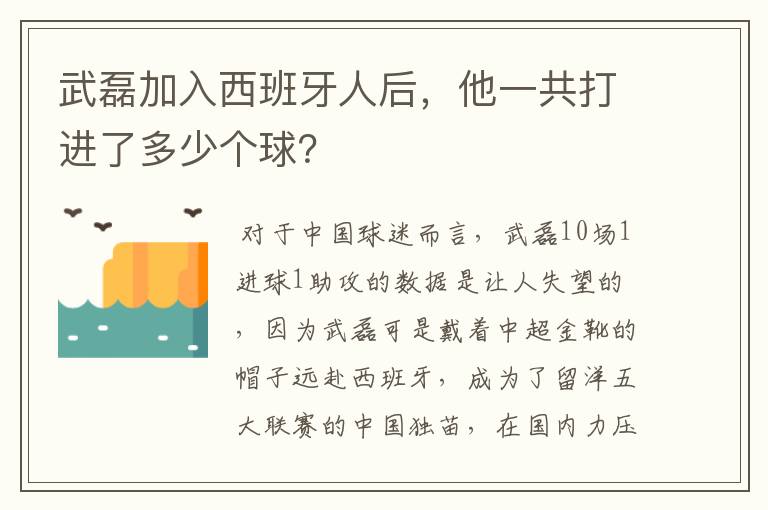 武磊加入西班牙人后，他一共打进了多少个球？