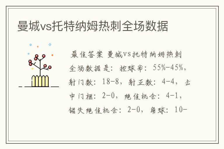 曼城vs托特纳姆热刺全场数据