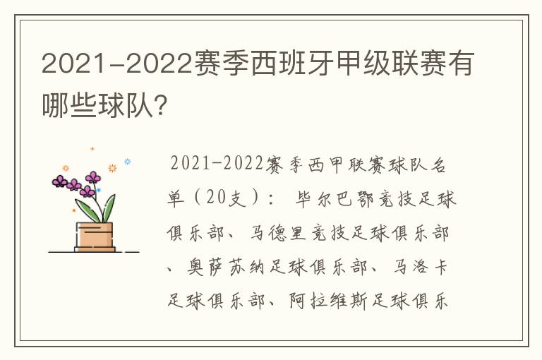 2021-2022赛季西班牙甲级联赛有哪些球队？