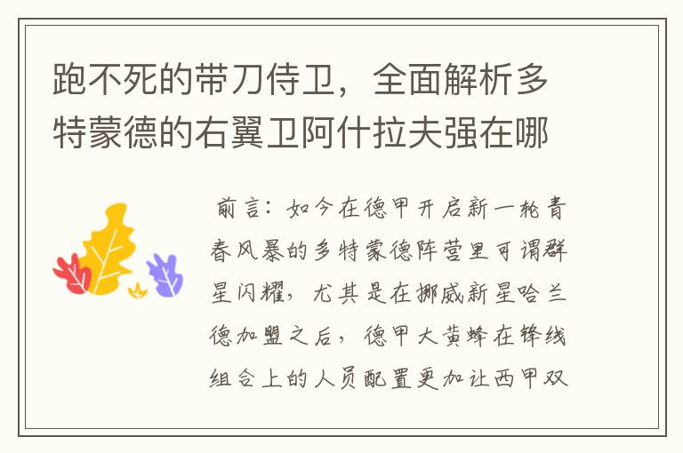 跑不死的带刀侍卫，全面解析多特蒙德的右翼卫阿什拉夫强在哪里