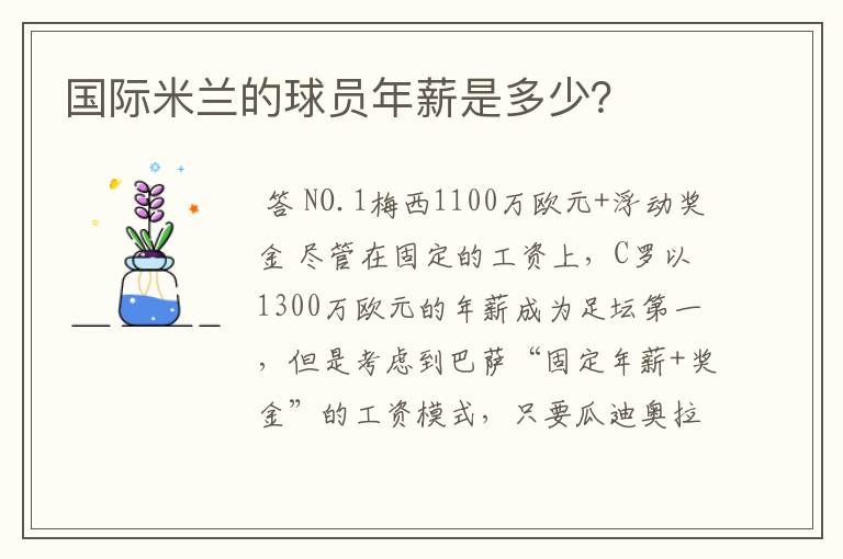 国际米兰的球员年薪是多少？