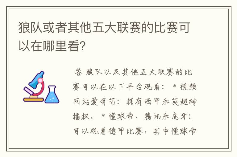 狼队或者其他五大联赛的比赛可以在哪里看？