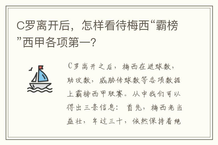 C罗离开后，怎样看待梅西“霸榜”西甲各项第一？