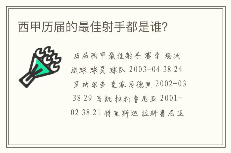 西甲历届的最佳射手都是谁？