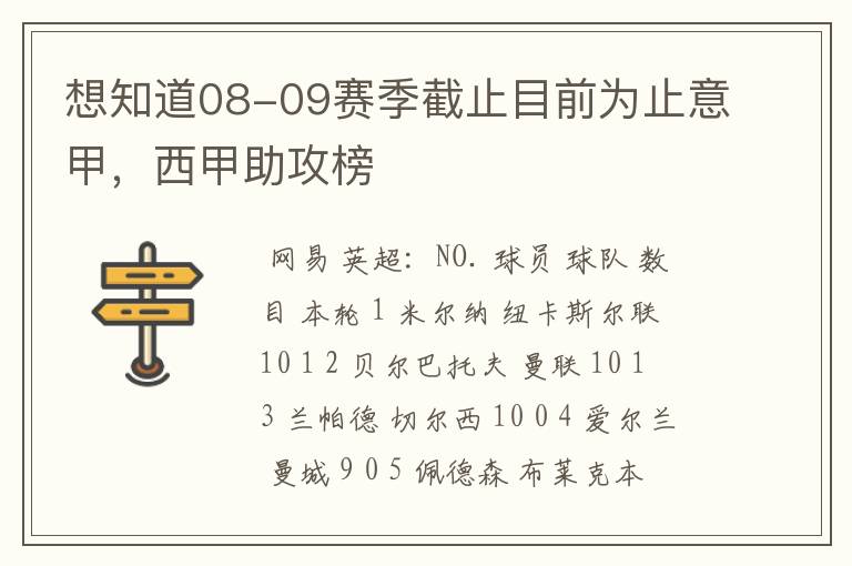 想知道08-09赛季截止目前为止意甲，西甲助攻榜