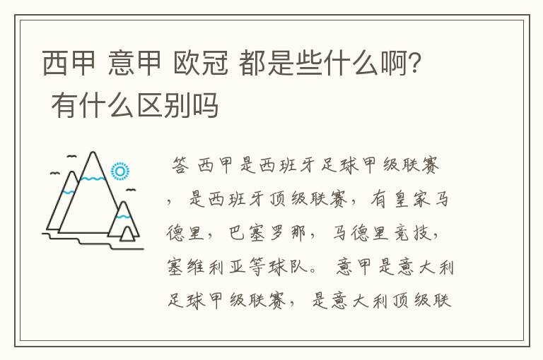 西甲 意甲 欧冠 都是些什么啊？ 有什么区别吗