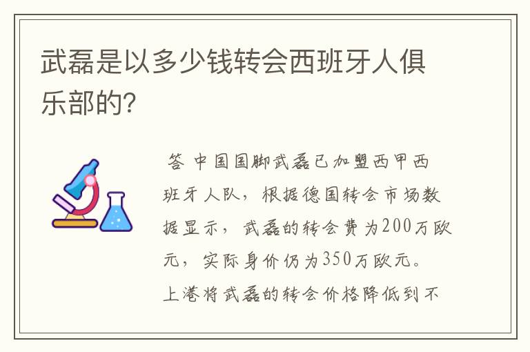 武磊是以多少钱转会西班牙人俱乐部的？