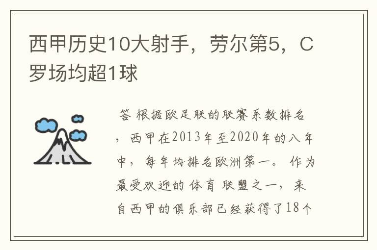 西甲历史10大射手，劳尔第5，C罗场均超1球