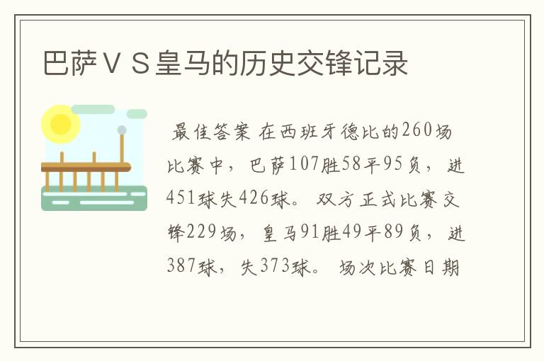 巴萨ＶＳ皇马的历史交锋记录