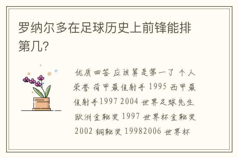 罗纳尔多在足球历史上前锋能排第几？