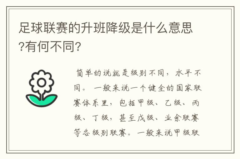 足球联赛的升班降级是什么意思?有何不同?