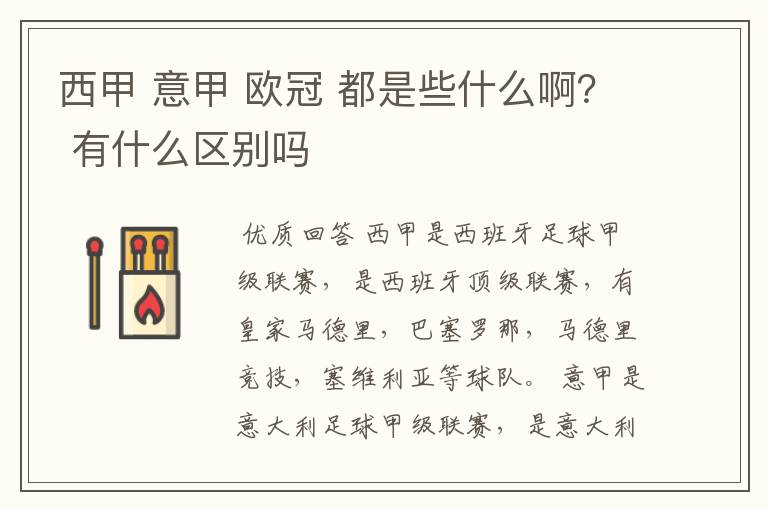 西甲 意甲 欧冠 都是些什么啊？ 有什么区别吗