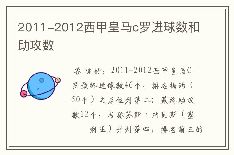 2011-2012西甲皇马c罗进球数和助攻数