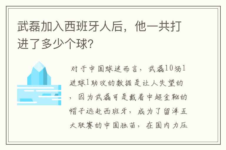 武磊加入西班牙人后，他一共打进了多少个球？