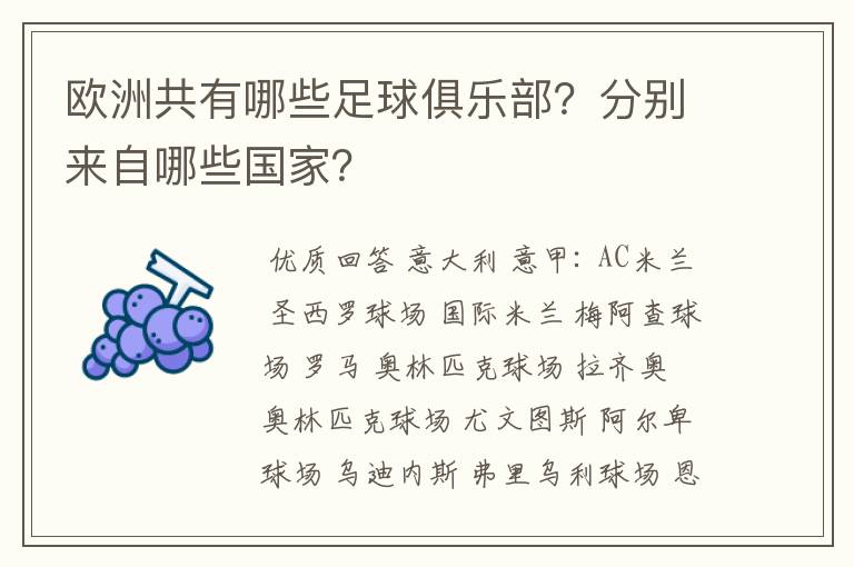 欧洲共有哪些足球俱乐部？分别来自哪些国家？