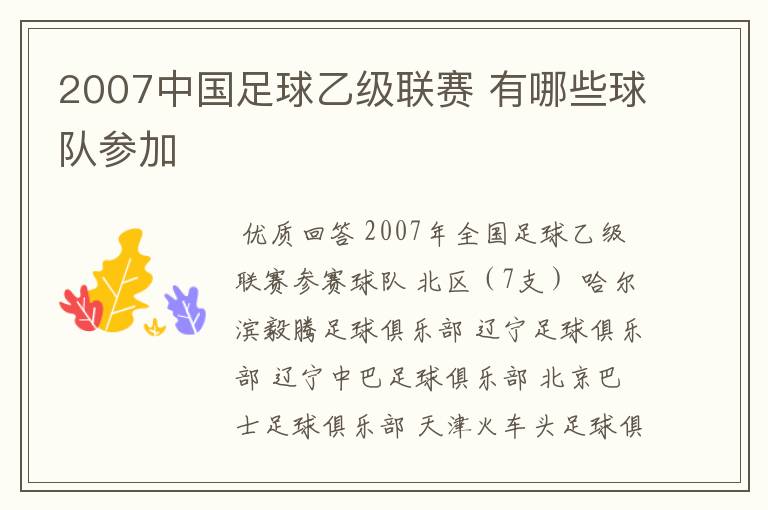 2007中国足球乙级联赛 有哪些球队参加