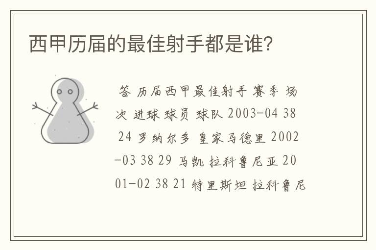 西甲历届的最佳射手都是谁？