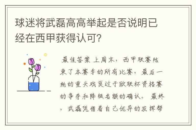 球迷将武磊高高举起是否说明已经在西甲获得认可？