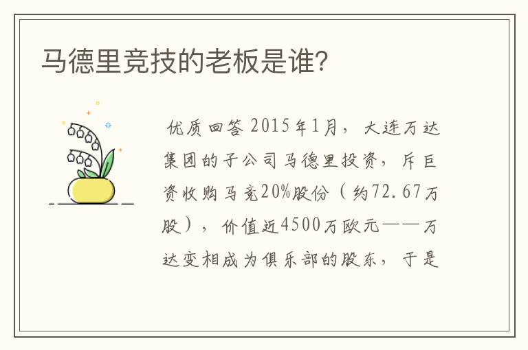 马德里竞技的老板是谁？