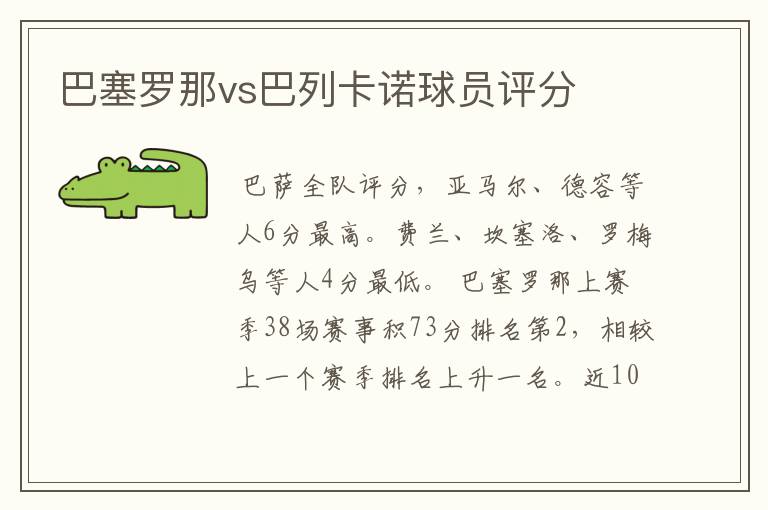 巴塞罗那vs巴列卡诺球员评分