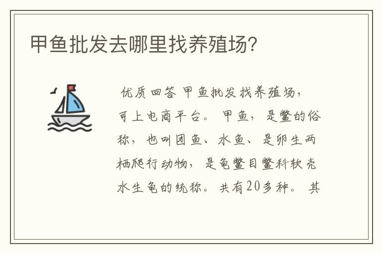 甲鱼批发去哪里找养殖场？