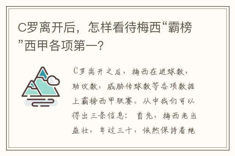 C罗离开后，怎样看待梅西“霸榜”西甲各项第一？