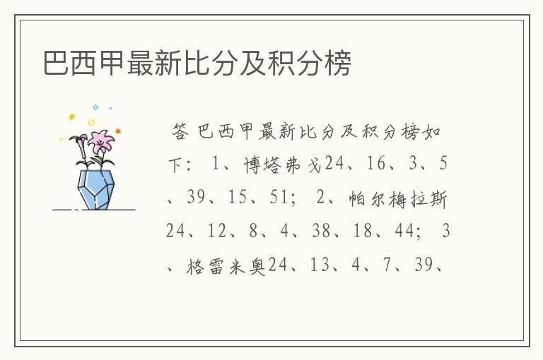 巴西甲最新比分及积分榜