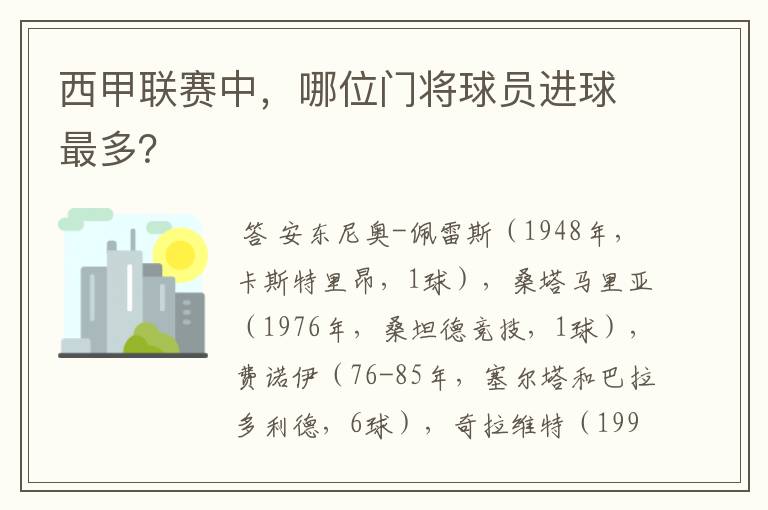 西甲联赛中，哪位门将球员进球最多？