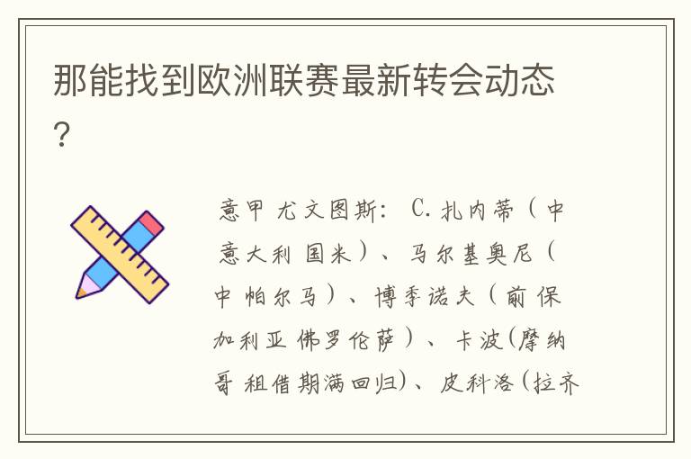 那能找到欧洲联赛最新转会动态?