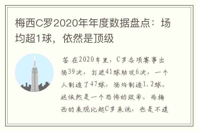 梅西C罗2020年年度数据盘点：场均超1球，依然是顶级