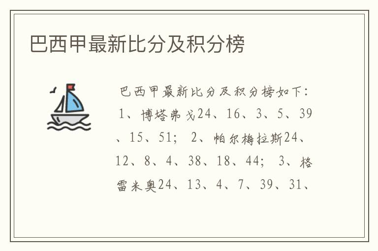 巴西甲最新比分及积分榜