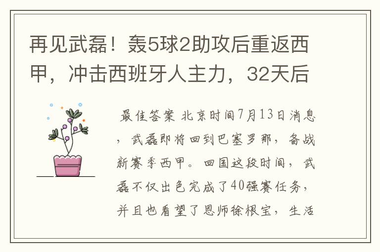 再见武磊！轰5球2助攻后重返西甲，冲击西班牙人主力，32天后首秀