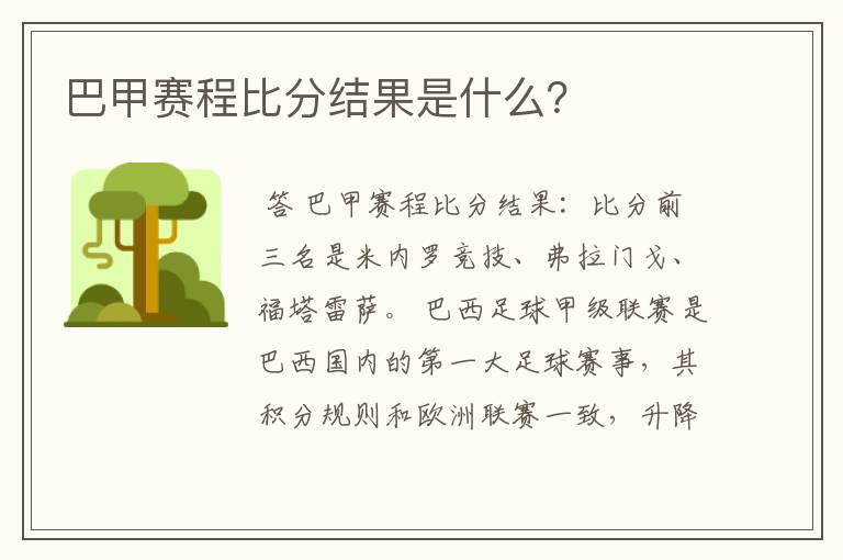 巴甲赛程比分结果是什么？